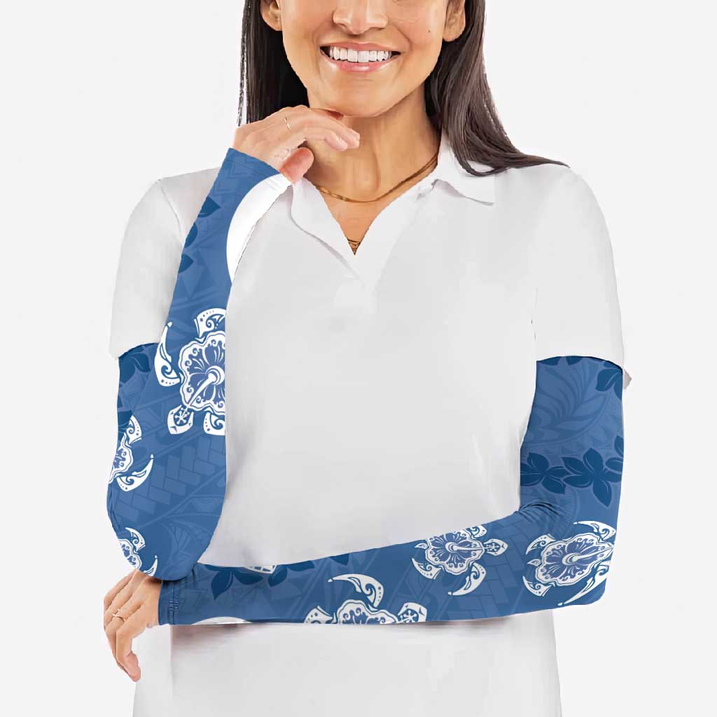 Polynesia Arm Sleeves Blue Tribal Turtle Floral Pattern - Polynesian Pride