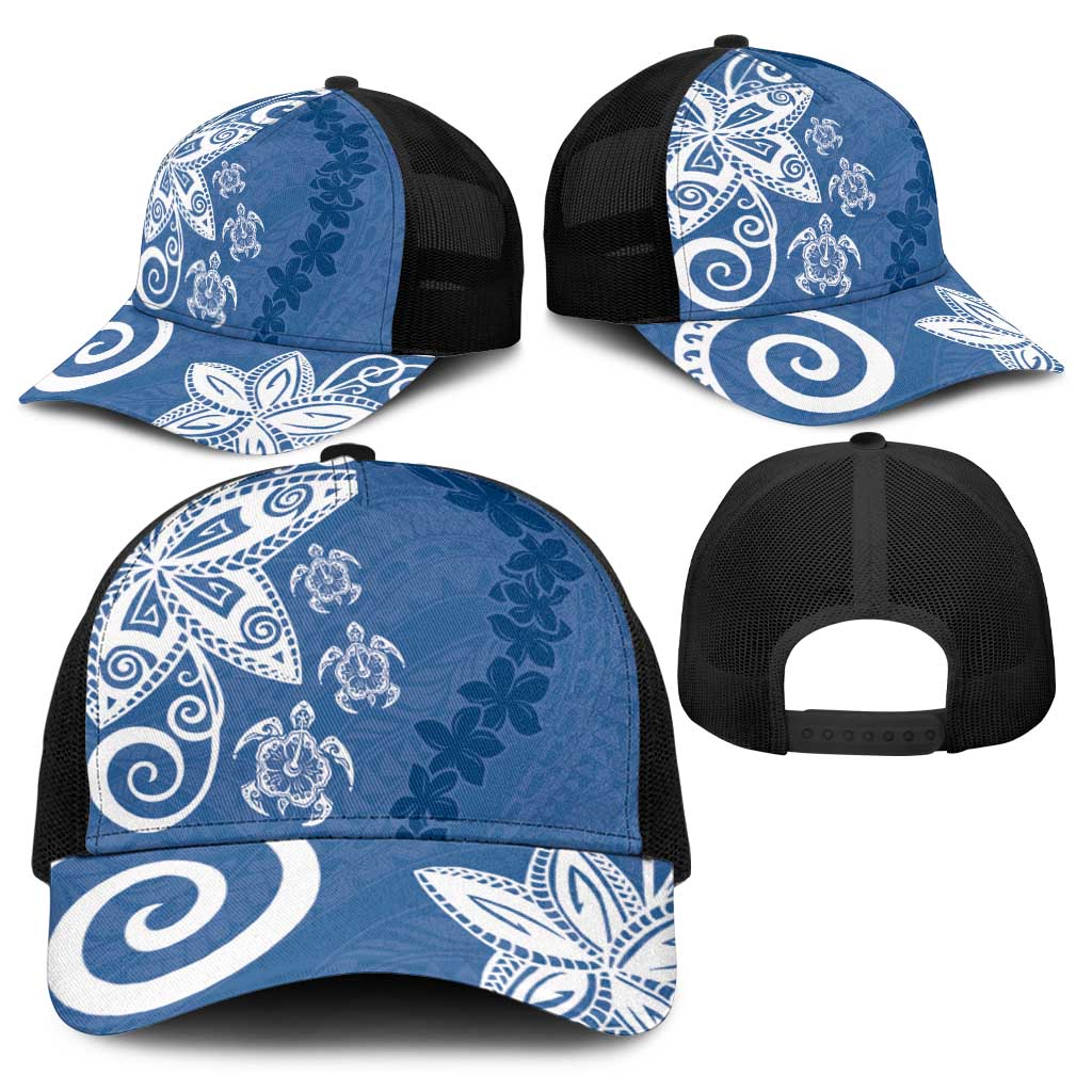 Polynesia Baseball Net Cap Blue Tribal Turtle Floral Pattern - Polynesian Pride