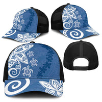 Polynesia Baseball Net Cap Blue Tribal Turtle Floral Pattern - Polynesian Pride