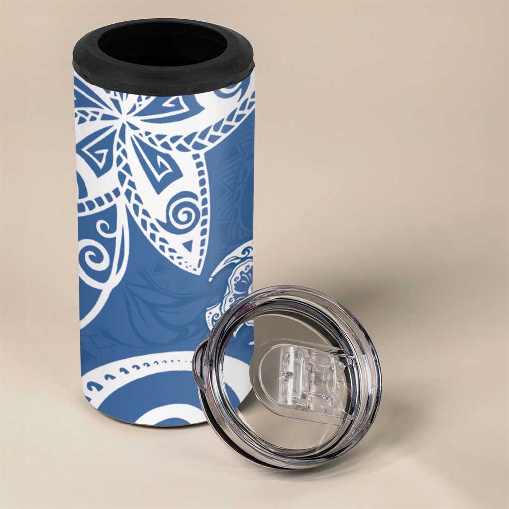 Polynesia 4 in 1 Can Cooler Tumbler Blue Tribal Turtle Floral Pattern