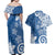 Polynesia Couples Matching Off Shoulder Maxi Dress and Hawaiian Shirt Blue Tribal Turtle Floral Pattern