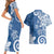 Polynesia Couples Matching Short Sleeve Bodycon Dress and Hawaiian Shirt Blue Tribal Turtle Floral Pattern