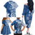 Polynesia Family Matching Off The Shoulder Long Sleeve Dress and Hawaiian Shirt Blue Tribal Turtle Floral Pattern