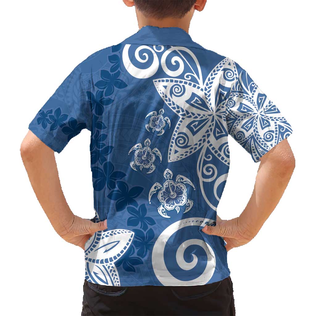 Polynesia Family Matching Puletasi and Hawaiian Shirt Blue Tribal Turtle Floral Pattern LT05 - Polynesian Pride