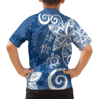 Polynesia Family Matching Puletasi and Hawaiian Shirt Blue Tribal Turtle Floral Pattern LT05 - Polynesian Pride