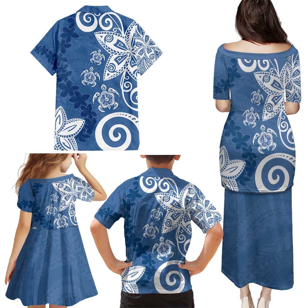 Polynesia Family Matching Puletasi and Hawaiian Shirt Blue Tribal Turtle Floral Pattern LT05 - Polynesian Pride