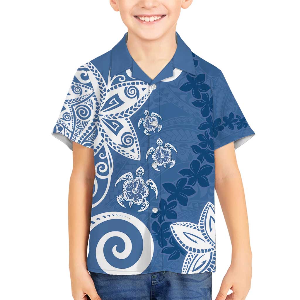 Polynesia Family Matching Puletasi and Hawaiian Shirt Blue Tribal Turtle Floral Pattern LT05 Son's Shirt Blue - Polynesian Pride