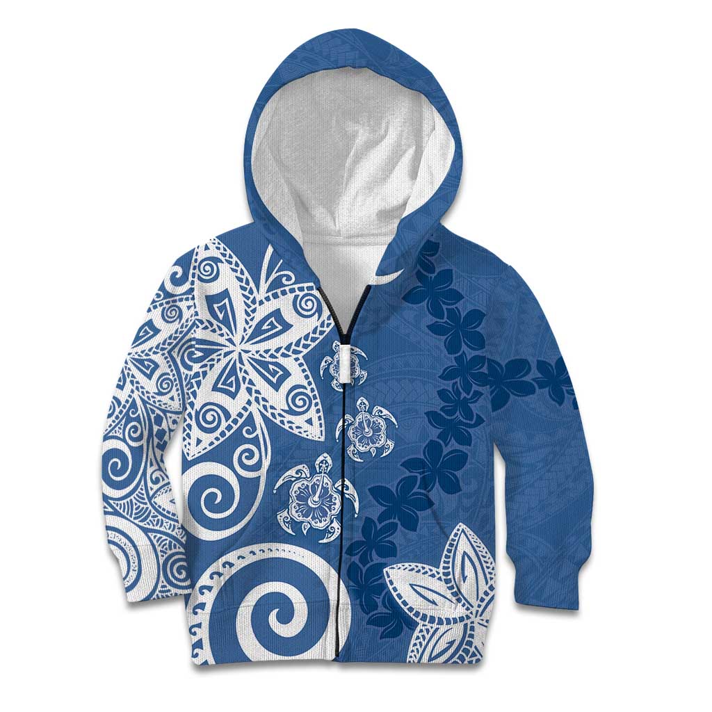Polynesia Kid Hoodie Blue Tribal Turtle Floral Pattern
