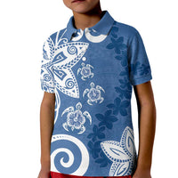 Polynesia Kid Polo Shirt Blue Tribal Turtle Floral Pattern