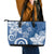 Polynesia Leather Tote Bag Blue Tribal Turtle Floral Pattern