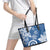 Polynesia Leather Tote Bag Blue Tribal Turtle Floral Pattern