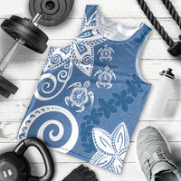 Polynesia Men Tank Top Blue Tribal Turtle Floral Pattern