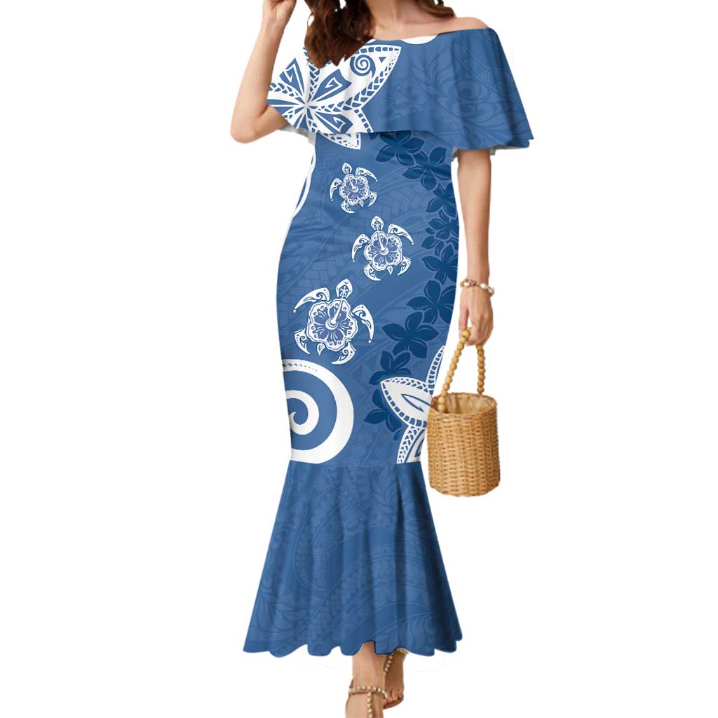 Polynesia Mermaid Dress Blue Tribal Turtle Floral Pattern LT05 Women Blue - Polynesian Pride