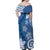 Polynesia Off Shoulder Maxi Dress Blue Tribal Turtle Floral Pattern