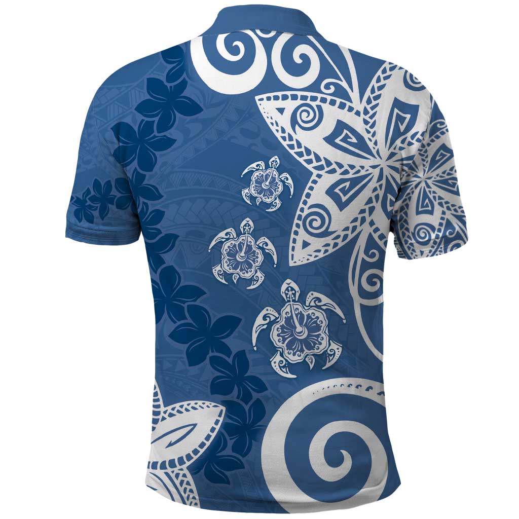 Polynesia Polo Shirt Blue Tribal Turtle Floral Pattern