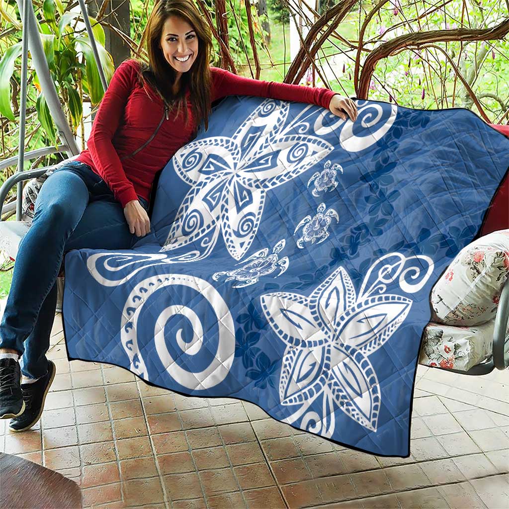Polynesia Quilt Blue Tribal Turtle Floral Pattern