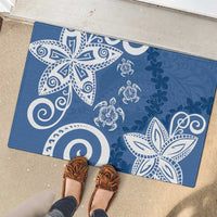 Polynesia Rubber Doormat Blue Tribal Turtle Floral Pattern