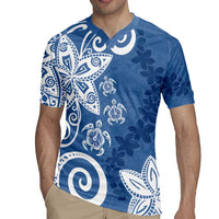 Polynesia Rugby Jersey Blue Tribal Turtle Floral Pattern