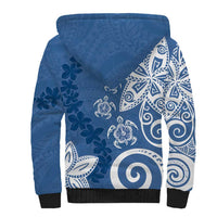 Polynesia Sherpa Hoodie Blue Tribal Turtle Floral Pattern