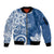 Polynesia Sleeve Zip Bomber Jacket Blue Tribal Turtle Floral Pattern