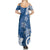 Polynesia Summer Maxi Dress Blue Tribal Turtle Floral Pattern