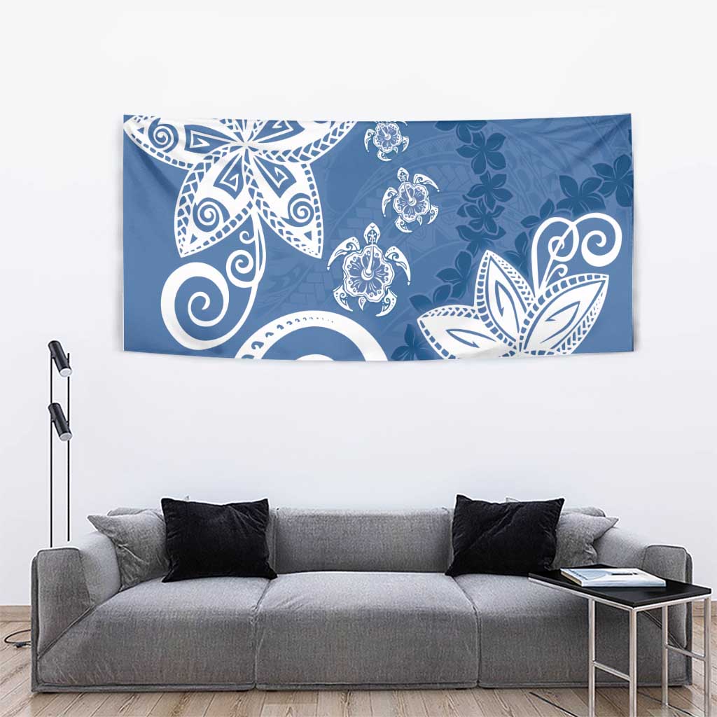 Polynesia Tapestry Blue Tribal Turtle Floral Pattern