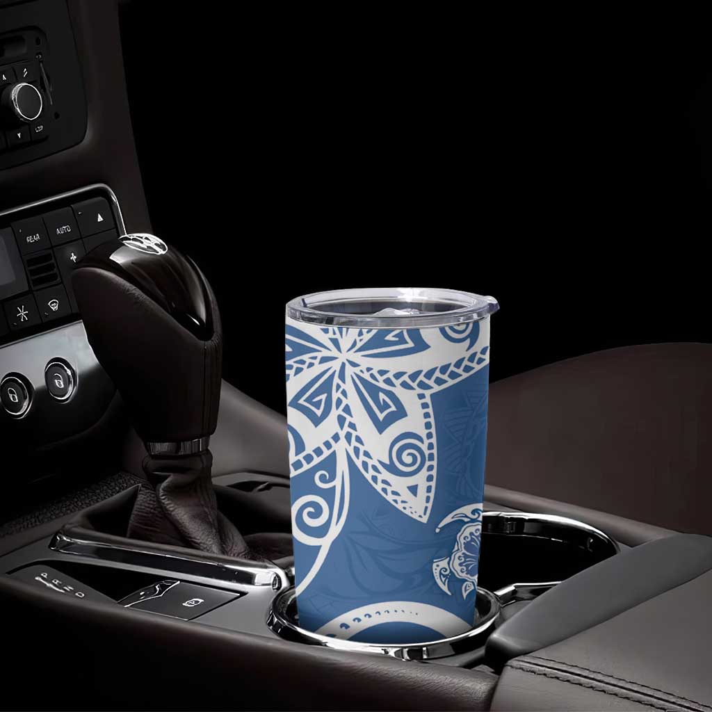 Polynesia Tumbler Cup Blue Tribal Turtle Floral Pattern