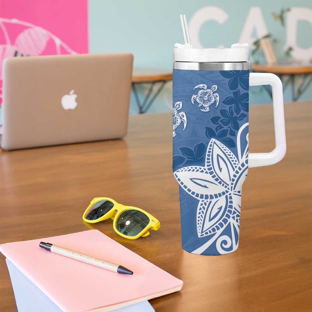 Polynesia Tumbler With Handle Blue Tribal Turtle Floral Pattern