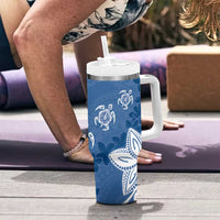 Polynesia Tumbler With Handle Blue Tribal Turtle Floral Pattern