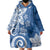 Polynesia Wearable Blanket Hoodie Blue Tribal Turtle Floral Pattern