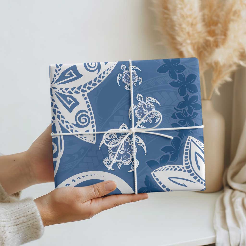 Polynesia Wrapping Paper Blue Tribal Turtle Floral Pattern - Polynesian Pride