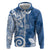Polynesia Zip Hoodie Blue Tribal Turtle Floral Pattern
