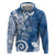 Polynesia Zip Hoodie Blue Tribal Turtle Floral Pattern