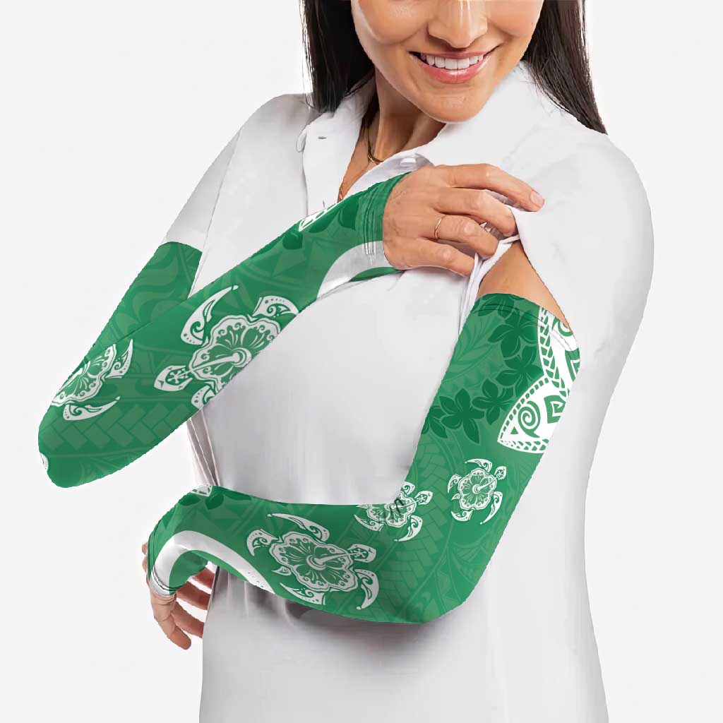 Polynesia Arm Sleeves Green Tribal Turtle Floral Pattern - Polynesian Pride
