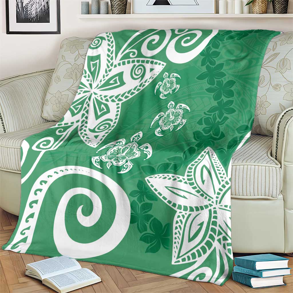 Polynesia Blanket Green Tribal Turtle Floral Pattern