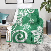 Polynesia Blanket Green Tribal Turtle Floral Pattern