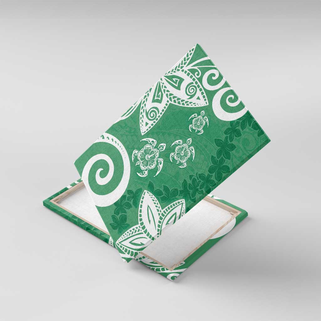 Polynesia Canvas Wall Art Green Tribal Turtle Floral Pattern