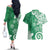 Polynesia Couples Matching Off The Shoulder Long Sleeve Dress and Hawaiian Shirt Green Tribal Turtle Floral Pattern