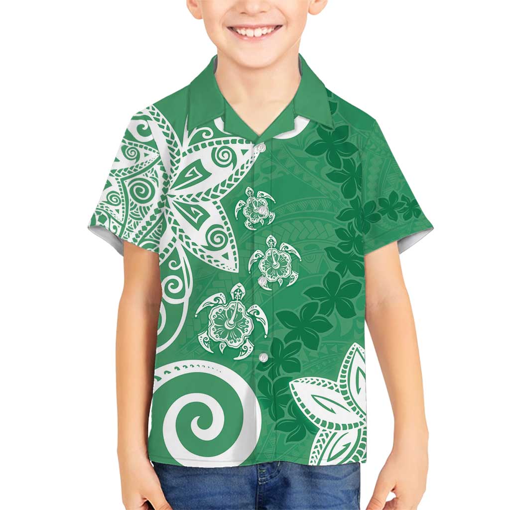 Polynesia Family Matching Long Sleeve Bodycon Dress and Hawaiian Shirt Green Tribal Turtle Floral Pattern