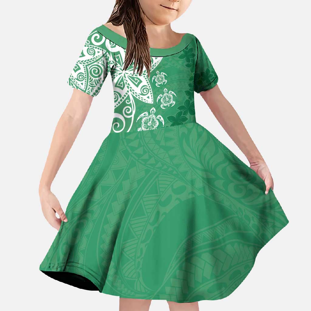 Polynesia Family Matching Mermaid Dress and Hawaiian Shirt Green Tribal Turtle Floral Pattern