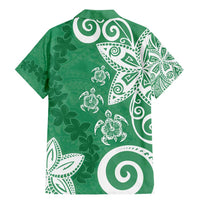 Polynesia Family Matching Mermaid Dress and Hawaiian Shirt Green Tribal Turtle Floral Pattern