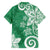 Polynesia Family Matching Off The Shoulder Long Sleeve Dress and Hawaiian Shirt Green Tribal Turtle Floral Pattern