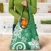 Polynesia Grocery Bag Green Tribal Turtle Floral Pattern
