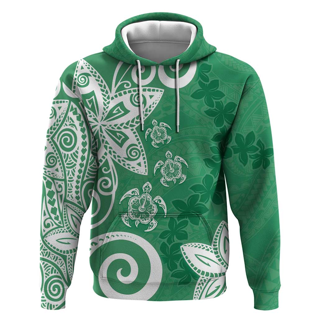 Polynesia Hoodie Green Tribal Turtle Floral Pattern