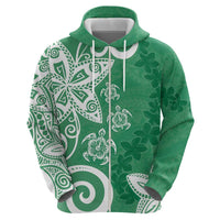 Polynesia Hoodie Green Tribal Turtle Floral Pattern