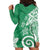 Polynesia Hoodie Dress Green Tribal Turtle Floral Pattern