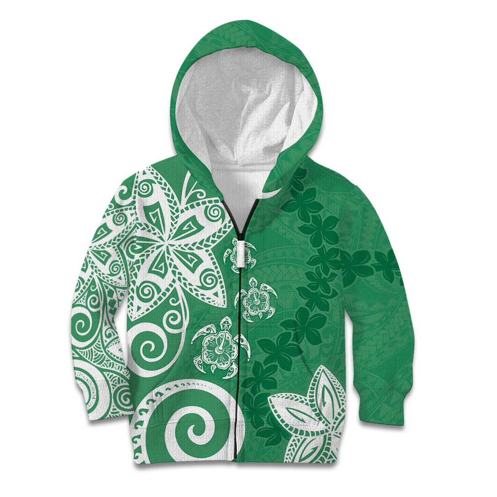 Polynesia Kid Hoodie Green Tribal Turtle Floral Pattern