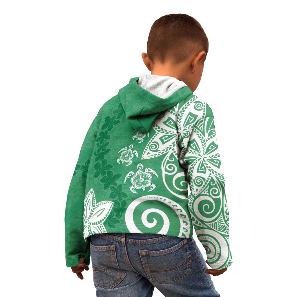Polynesia Kid Hoodie Green Tribal Turtle Floral Pattern