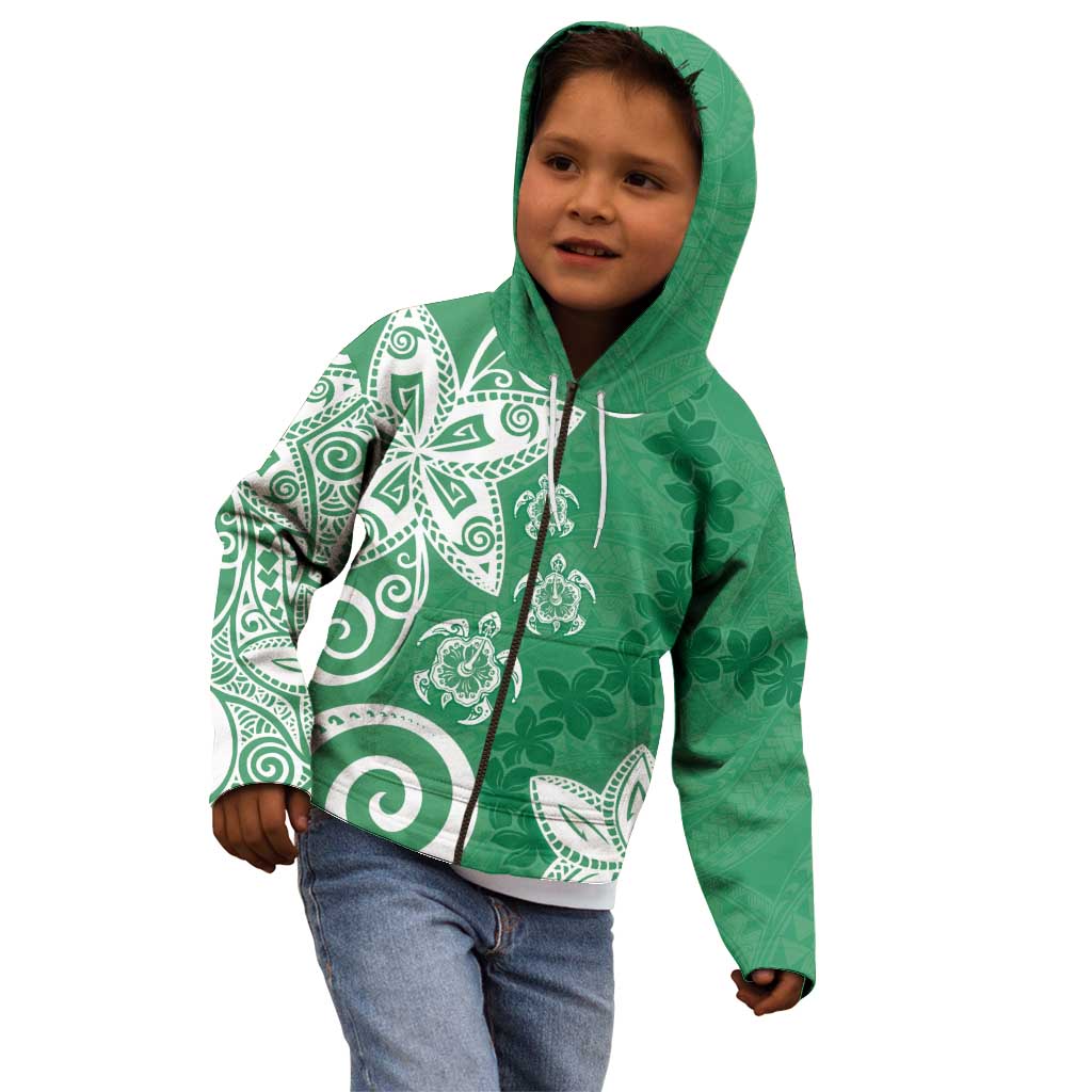 Polynesia Kid Hoodie Green Tribal Turtle Floral Pattern