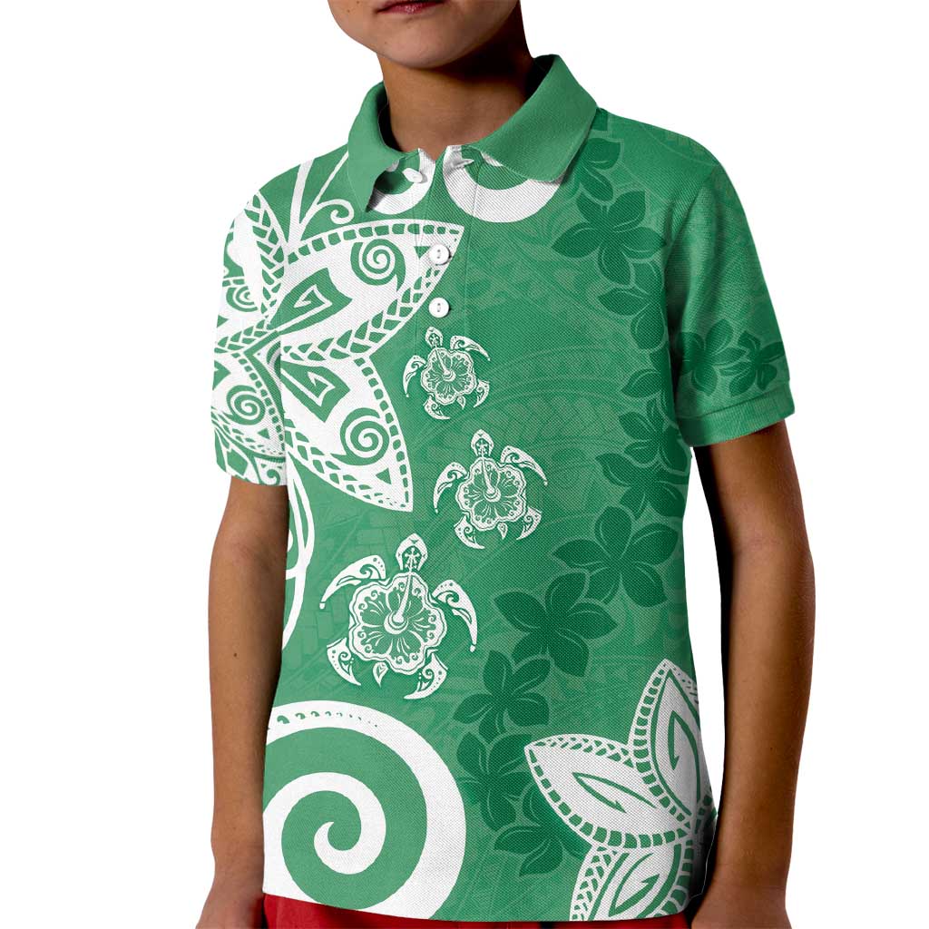 Polynesia Kid Polo Shirt Green Tribal Turtle Floral Pattern